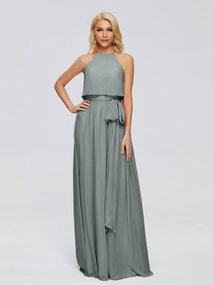 Nadey Halter Chiffon Bridesmaid Dresses With Bowknot