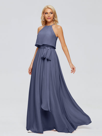 Nadey Halter Chiffon Bridesmaid Dresses With Bowknot