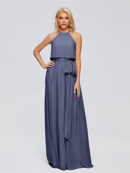 Nadey Halter Chiffon Bridesmaid Dresses With Bowknot