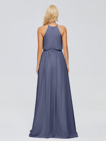 Nadey Halter Chiffon Bridesmaid Dresses With Bowknot