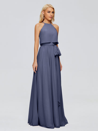 Nadey Halter Chiffon Bridesmaid Dresses With Bowknot