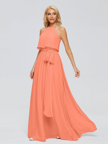 Nadey Halter Chiffon Bridesmaid Dresses With Bowknot
