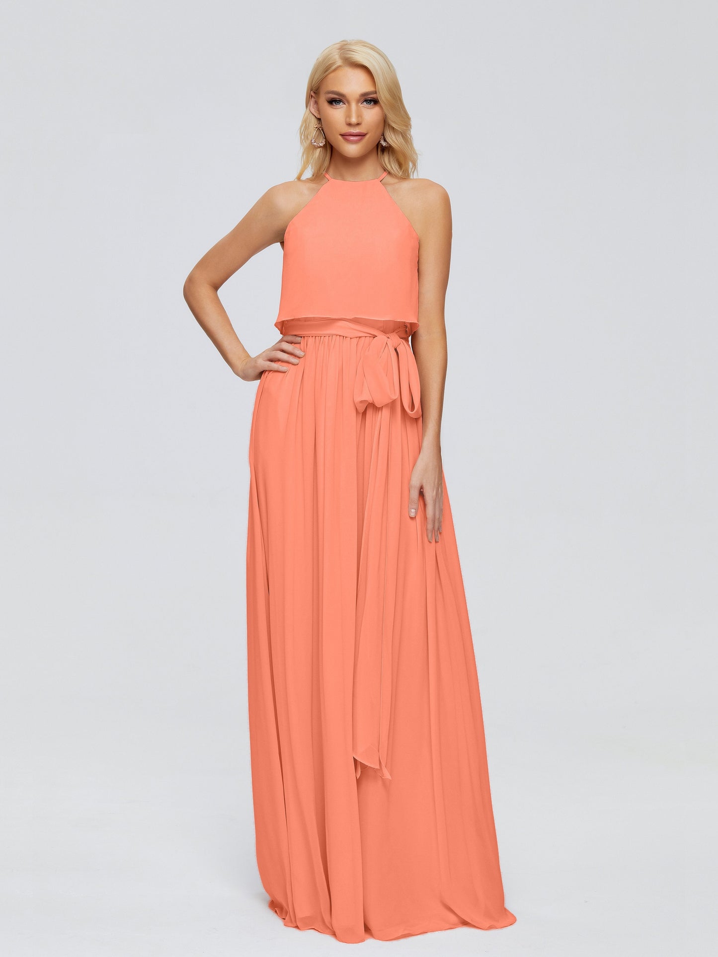 Nadey Halter Chiffon Bridesmaid Dresses With Bowknot