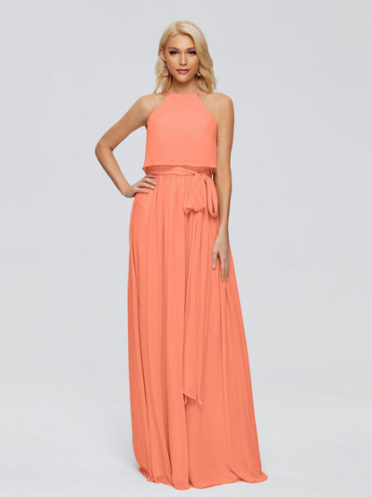 Nadey Halter Chiffon Bridesmaid Dresses With Bowknot