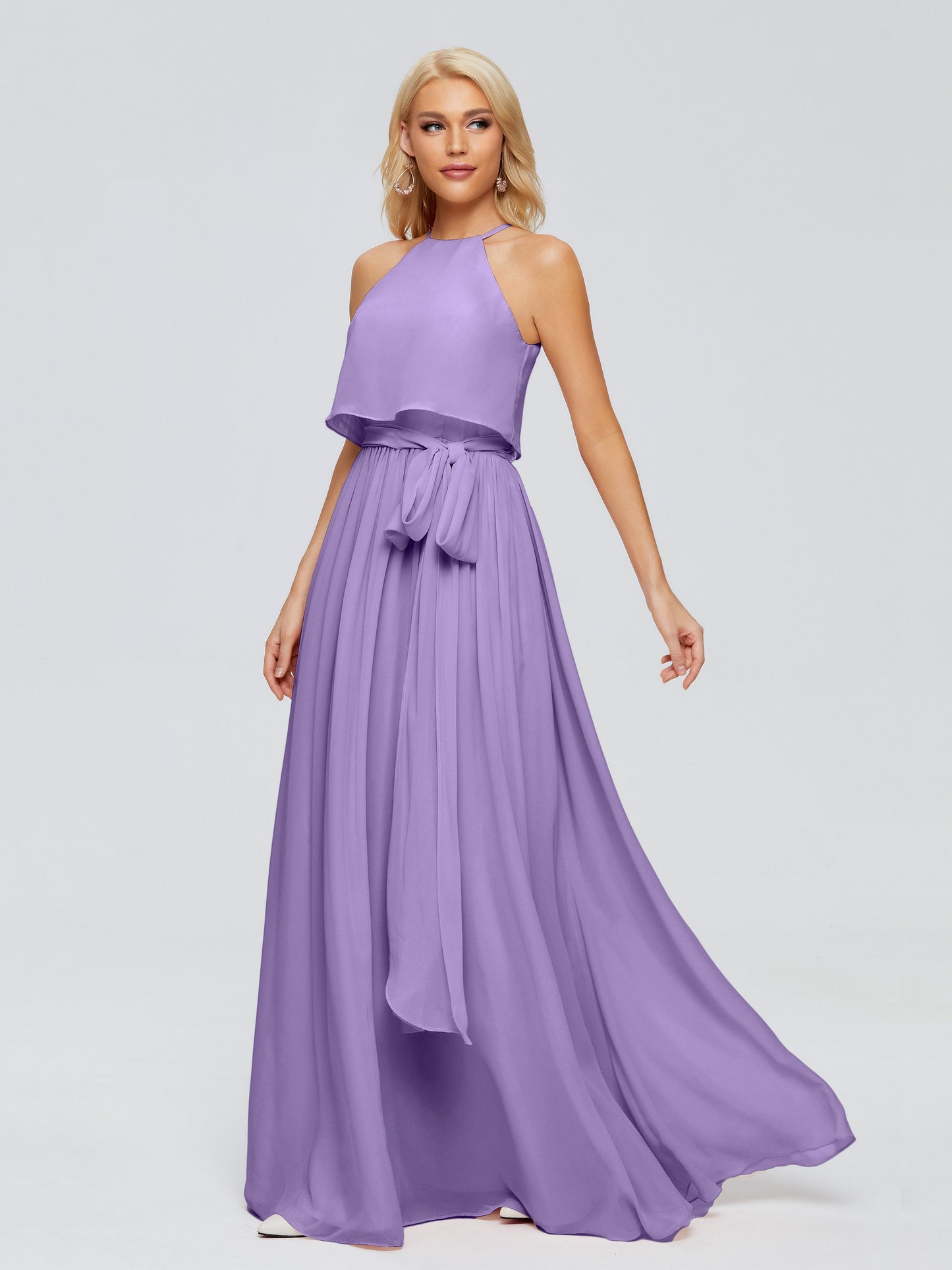 Nadey Halter Chiffon Bridesmaid Dresses With Bowknot