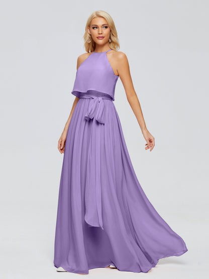 Nadey Halter Chiffon Bridesmaid Dresses With Bowknot