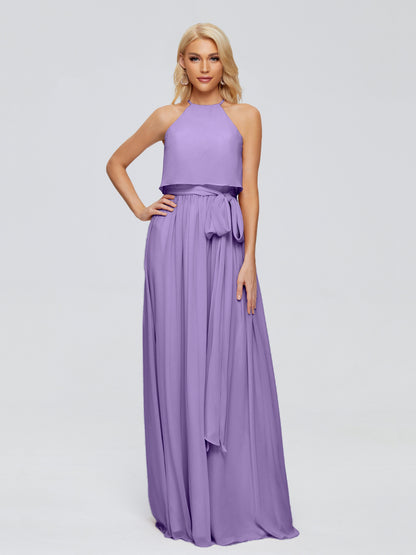 Nadey Halter Chiffon Bridesmaid Dresses With Bowknot