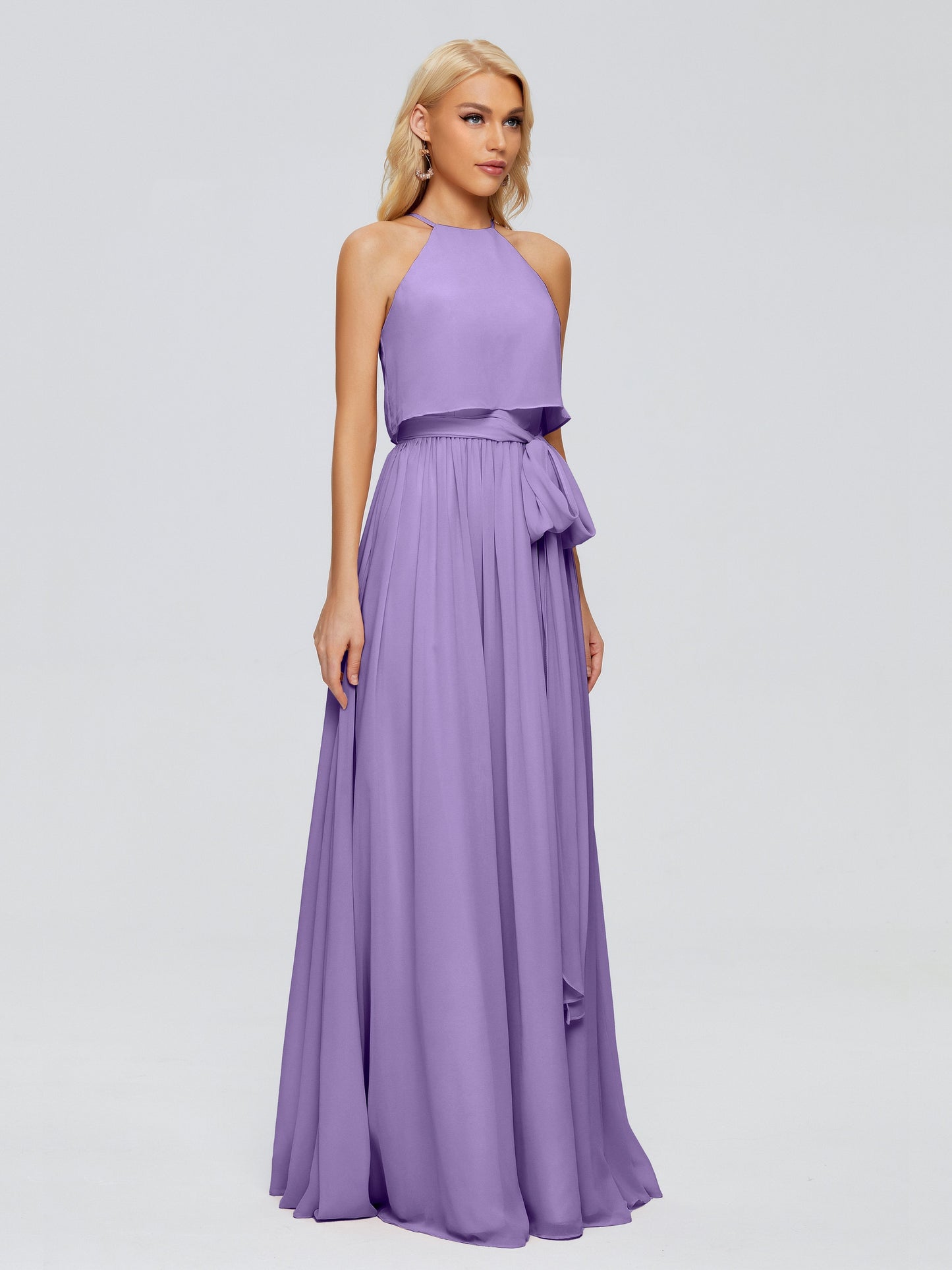 Nadey Halter Chiffon Bridesmaid Dresses With Bowknot
