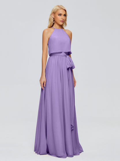 Nadey Halter Chiffon Bridesmaid Dresses With Bowknot