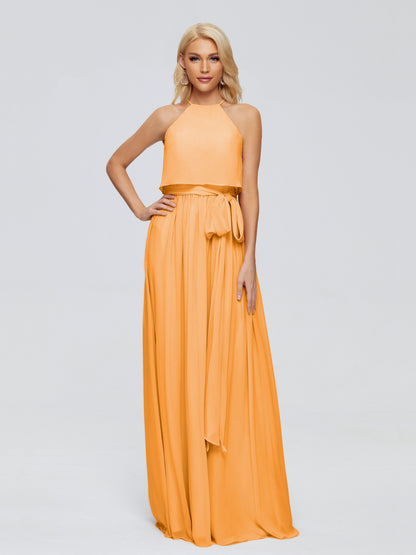 Nadey Halter Chiffon Bridesmaid Dresses With Bowknot