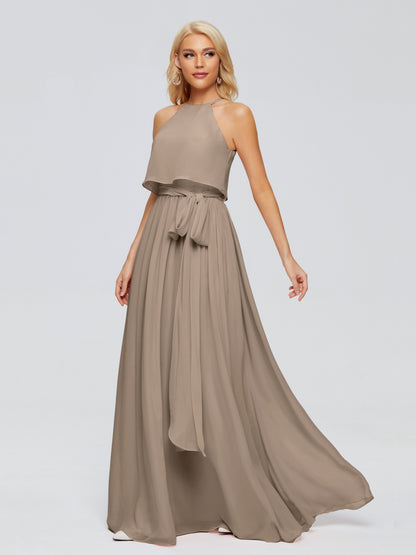 Nadey Halter Chiffon Bridesmaid Dresses With Bowknot
