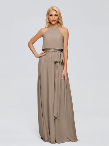Nadey Halter Chiffon Bridesmaid Dresses With Bowknot