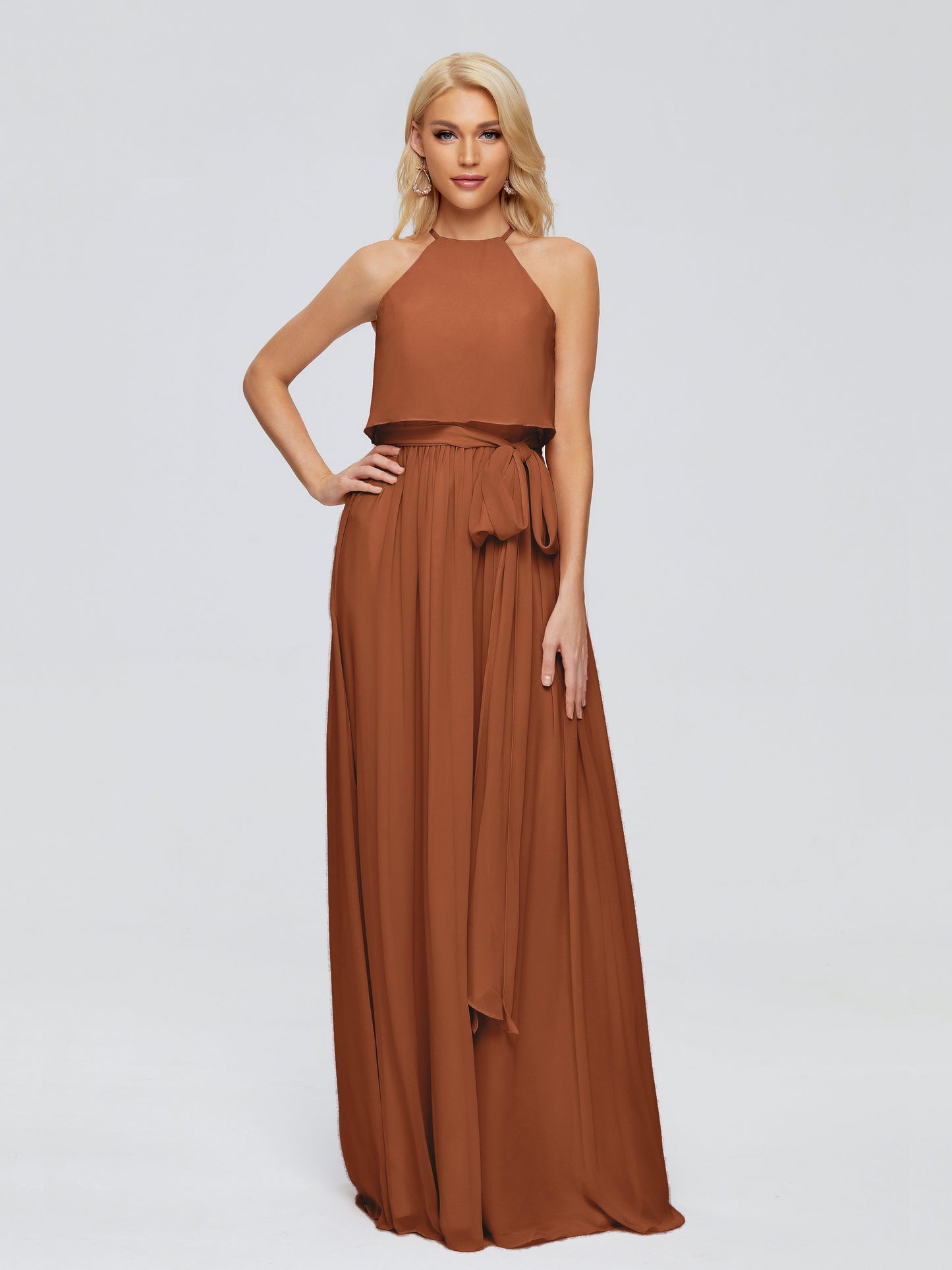 Nadey Halter Chiffon Bridesmaid Dresses With Bowknot