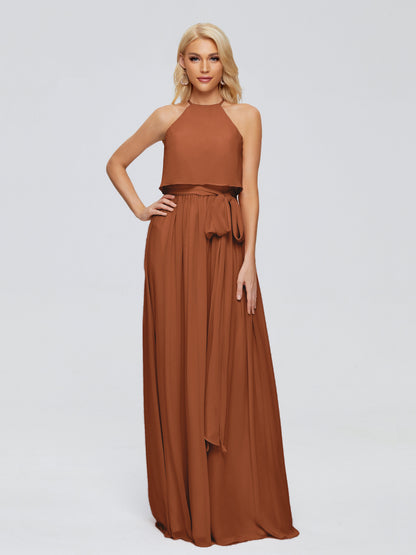 Nadey Halter Chiffon Bridesmaid Dresses With Bowknot