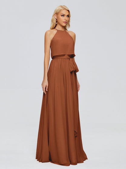 Nadey Halter Chiffon Bridesmaid Dresses With Bowknot