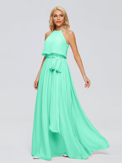 Nadey Halter Chiffon Bridesmaid Dresses With Bowknot