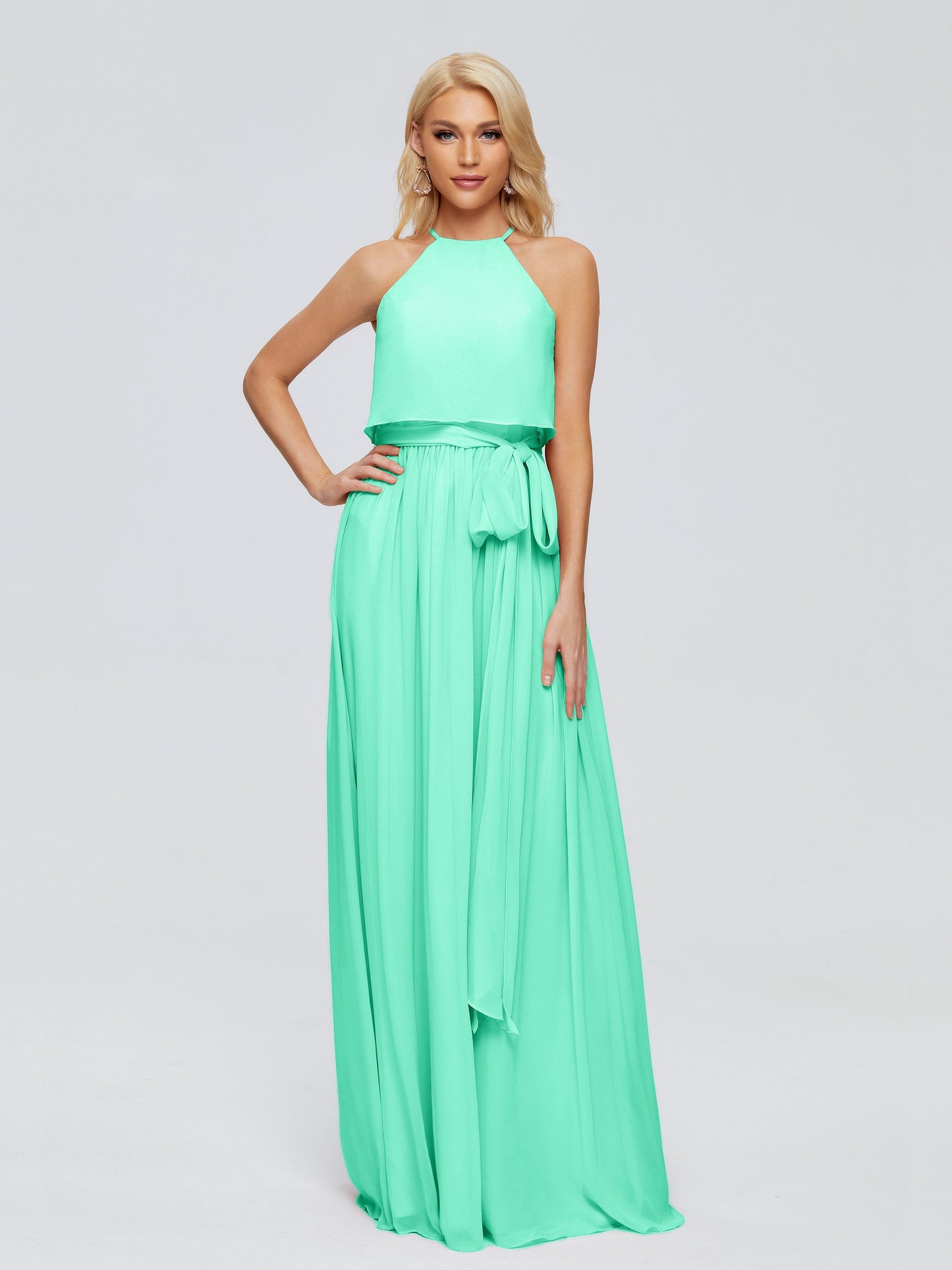 Nadey Halter Chiffon Bridesmaid Dresses With Bowknot