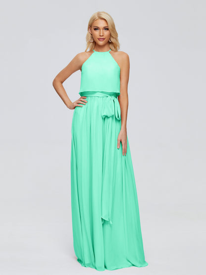 Nadey Halter Chiffon Bridesmaid Dresses With Bowknot
