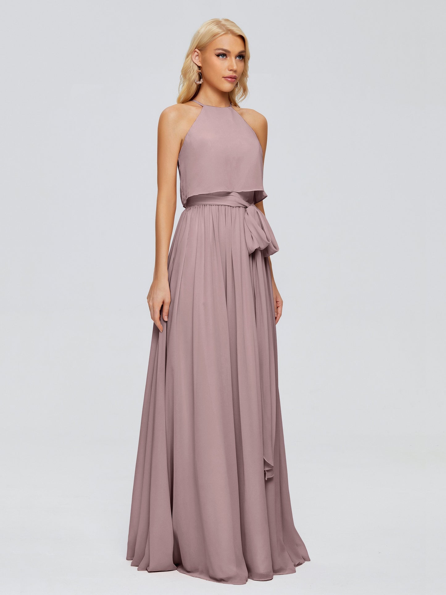 Nadey Halter Chiffon Bridesmaid Dresses With Bowknot