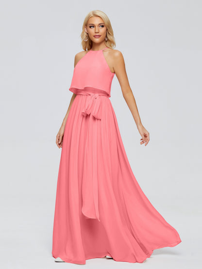 Nadey Halter Chiffon Bridesmaid Dresses With Bowknot