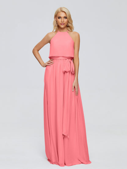 Nadey Halter Chiffon Bridesmaid Dresses With Bowknot
