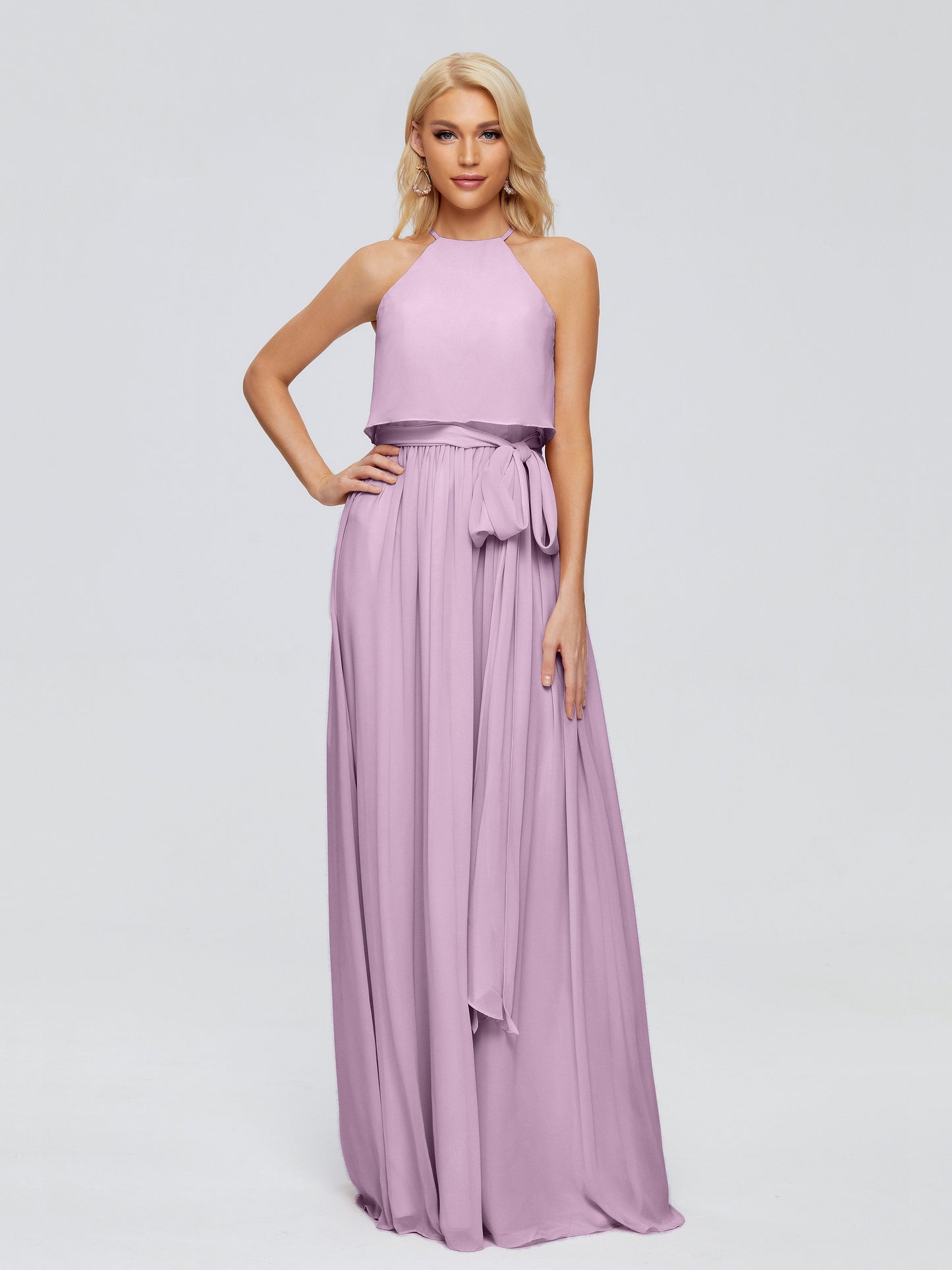 Nadey Halter Chiffon Bridesmaid Dresses With Bowknot