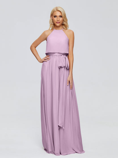 Nadey Halter Chiffon Bridesmaid Dresses With Bowknot