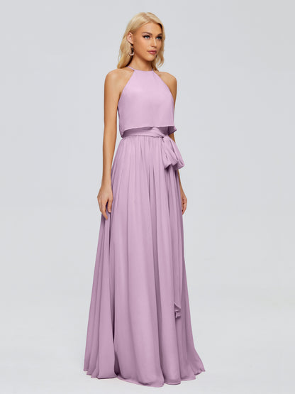 Nadey Halter Chiffon Bridesmaid Dresses With Bowknot