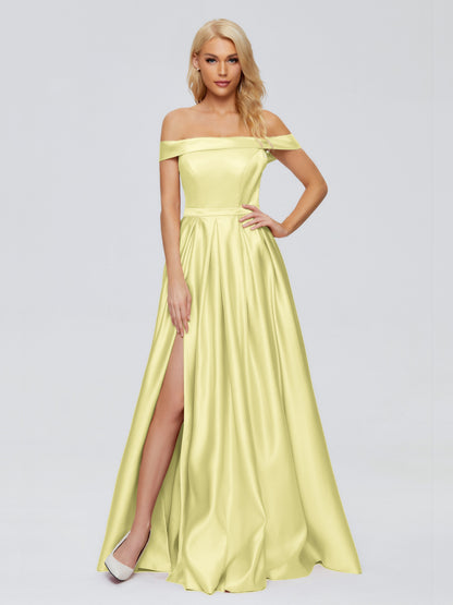 Annabelle Off the Shoulder Satin Bridesmaid Dresses