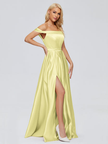Annabelle Off the Shoulder Satin Bridesmaid Dresses