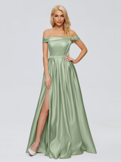 Annabelle Off the Shoulder Satin Bridesmaid Dresses