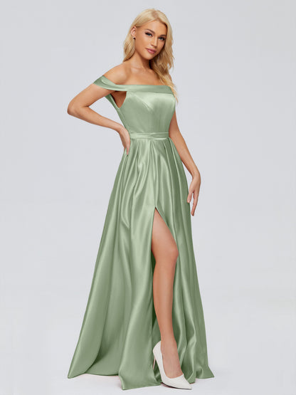 Annabelle Off the Shoulder Satin Bridesmaid Dresses