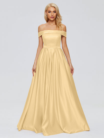 Annabelle Off the Shoulder Satin Bridesmaid Dresses