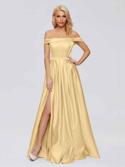 Annabelle Off the Shoulder Satin Bridesmaid Dresses