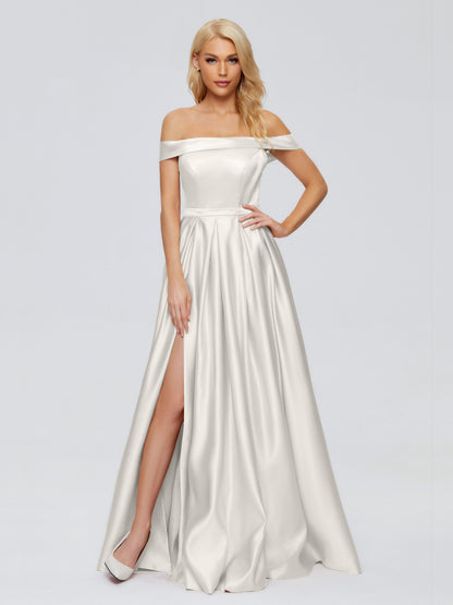 Annabelle Off the Shoulder Satin Bridesmaid Dresses