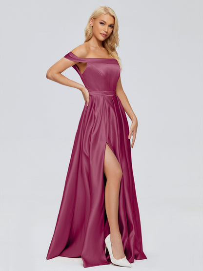 Annabelle Off the Shoulder Satin Bridesmaid Dresses
