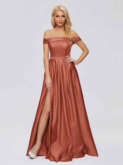 Annabelle Off the Shoulder Satin Bridesmaid Dresses