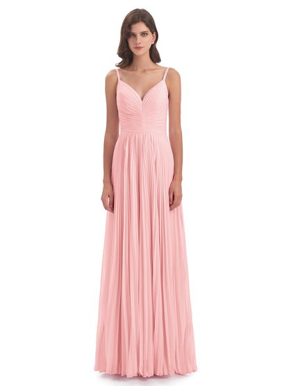 Jazlynn Floor Length Spaghetti Straps Chiffon Bridesmaid Dresses