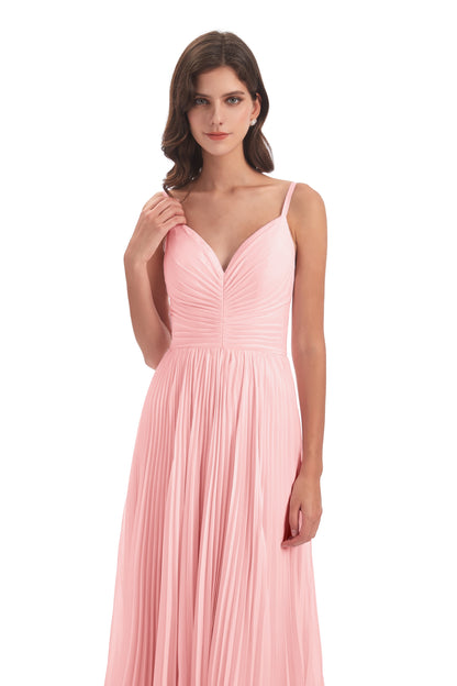 Jazlynn Floor Length Spaghetti Straps Chiffon Bridesmaid Dresses