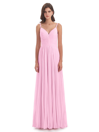 Jazlynn Floor Length Spaghetti Straps Chiffon Bridesmaid Dresses