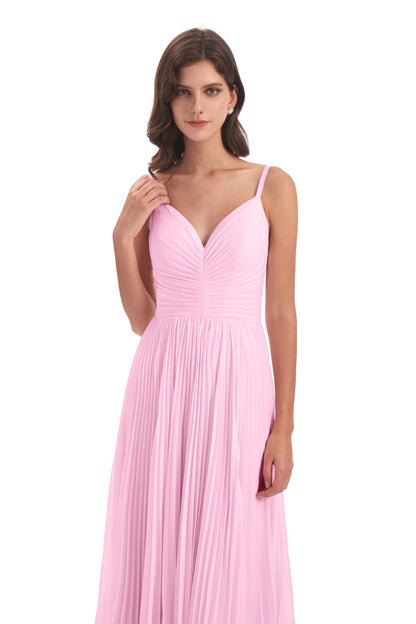 Jazlynn Floor Length Spaghetti Straps Chiffon Bridesmaid Dresses