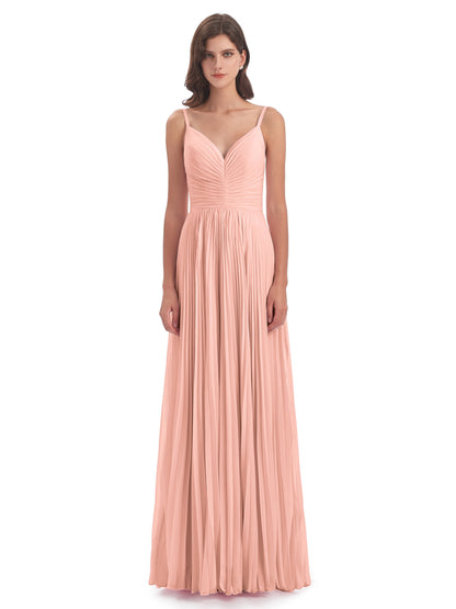 Jazlynn Floor Length Spaghetti Straps Chiffon Bridesmaid Dresses