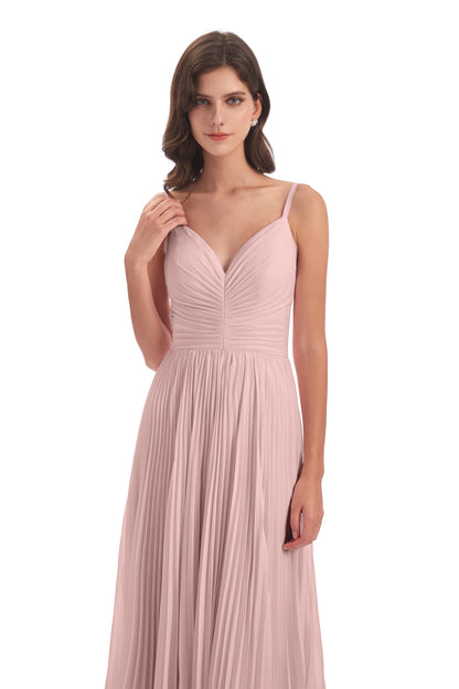 Jazlynn Floor Length Spaghetti Straps Chiffon Bridesmaid Dresses