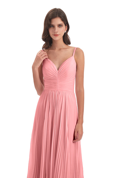 Jazlynn Floor Length Spaghetti Straps Chiffon Bridesmaid Dresses