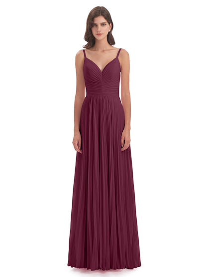 Jazlynn Floor Length Spaghetti Straps Chiffon Bridesmaid Dresses