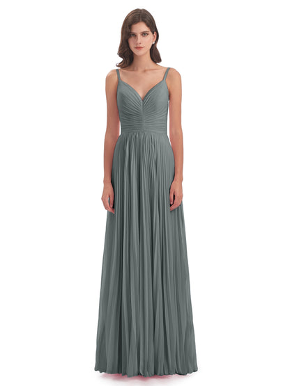 Jazlynn Floor Length Spaghetti Straps Chiffon Bridesmaid Dresses