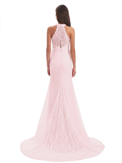 Jenny Court Train Halter Lace Bridesmaid Dresses