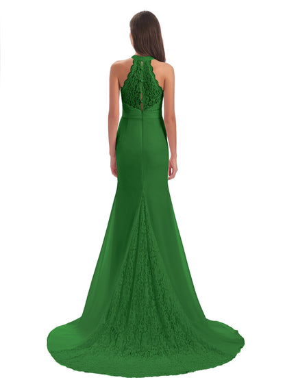 Jenny Court Train Halter Lace Bridesmaid Dresses