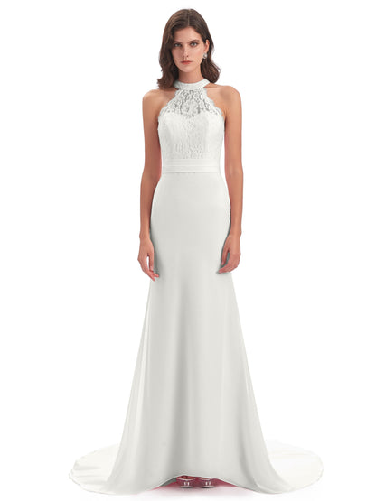 Jenny Court Train Halter Lace Bridesmaid Dresses
