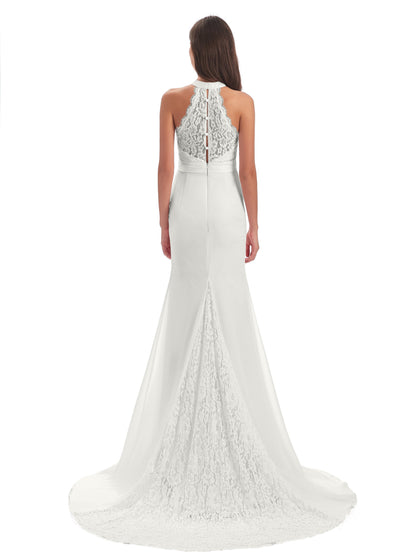 Jenny Court Train Halter Lace Bridesmaid Dresses